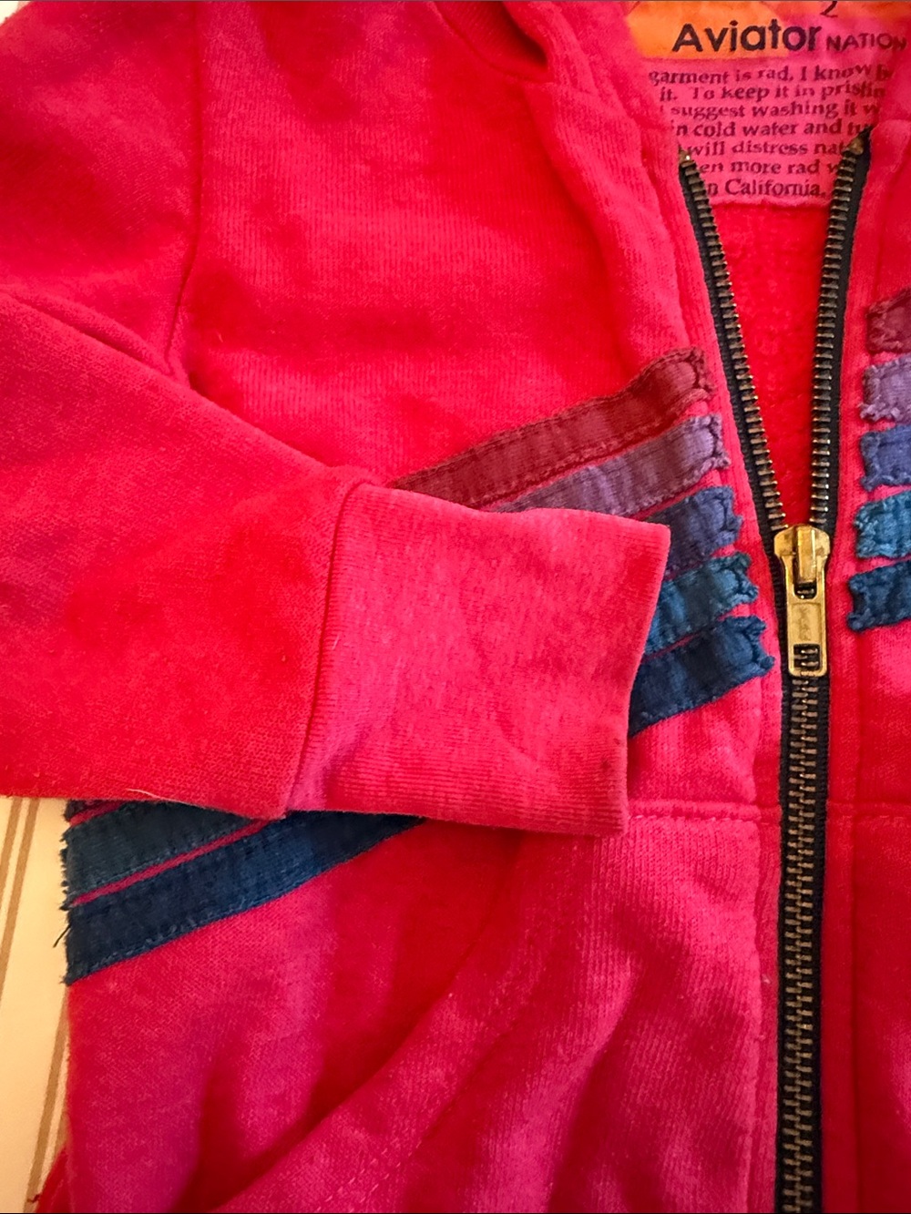 Aviator Nation Kids Hot Pink Hooded Zip Sweatshirt with Signature Stripes size 2 - Picture 6 of 7